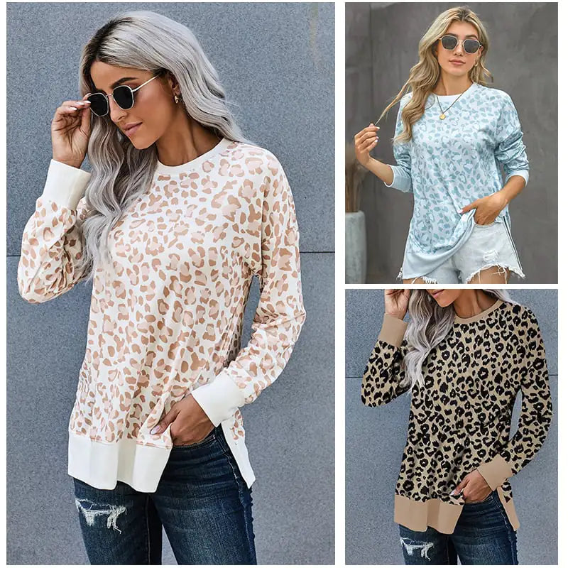 Women's Hoodless Sweater in Leopard Print