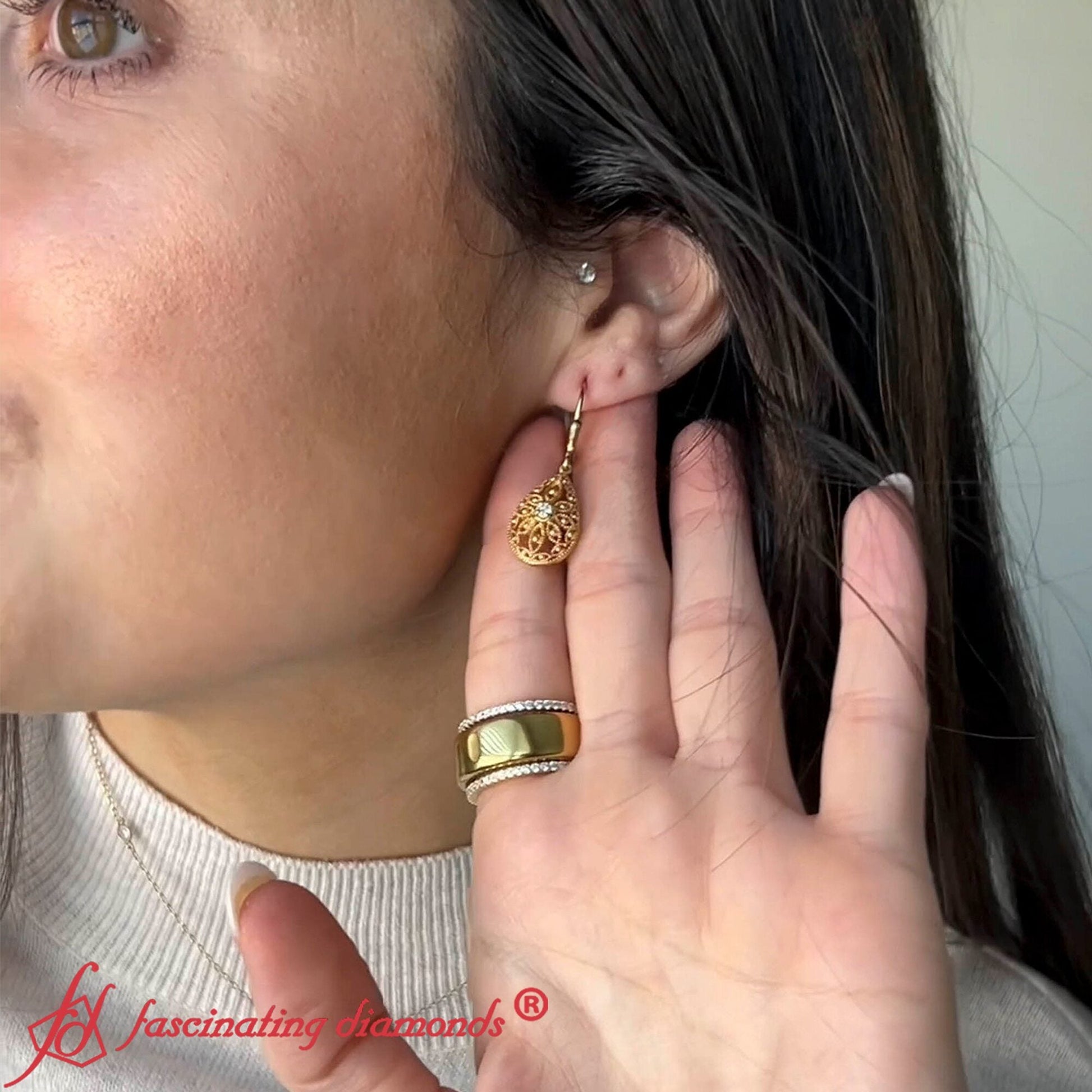 Filigree Diamond Openwork Teardrop Earrings Fascinating Diamonds