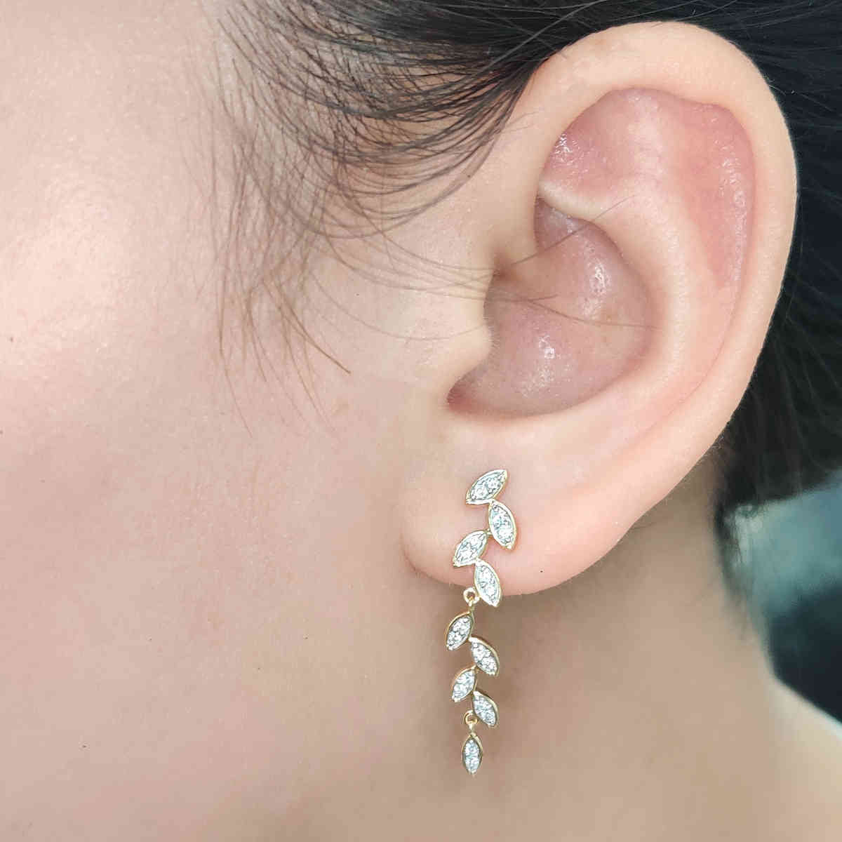 Pave Diamond Leaf Drop Earring Fascinating Diamonds