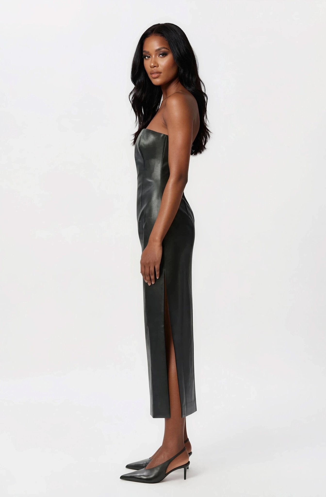 Eleni Vegan Leather Midi Dress - Black XO, Tina