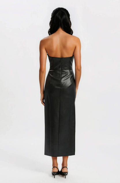 Eleni Vegan Leather Midi Dress - Black XO, Tina