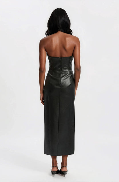 Eleni Vegan Leather Midi Dress - Black XO, Tina