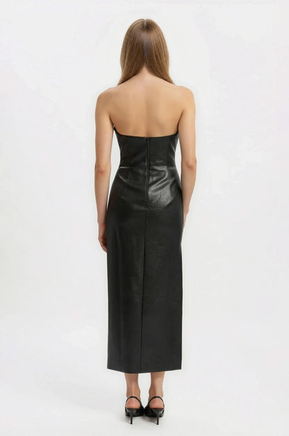 Eleni Vegan Leather Midi Dress - Black XO, Tina