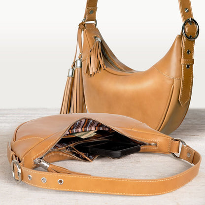 Elle -Half-Moon Vanity Luxury Leather Handbag in Caramel Urban-Equestrian