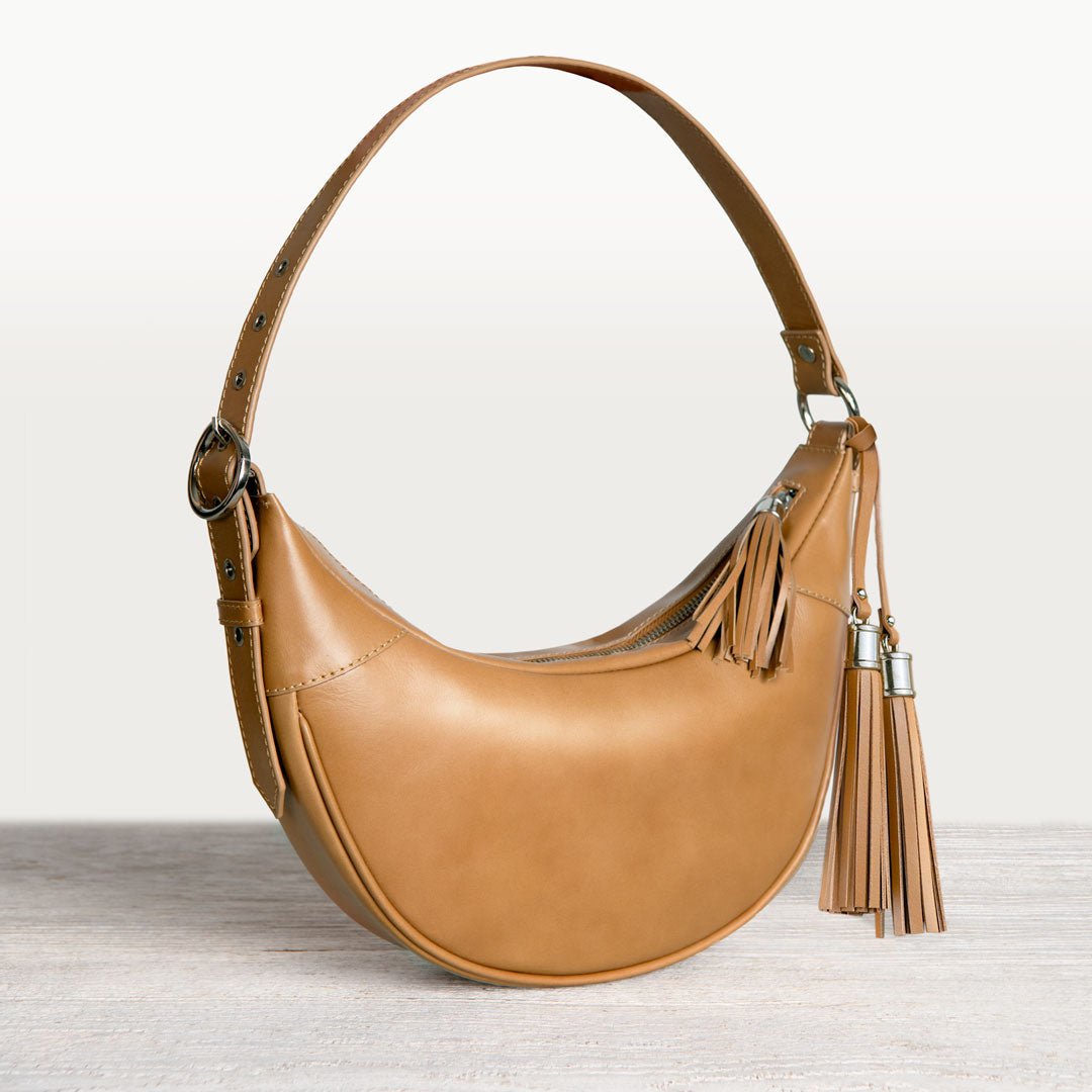 Elle -Half-Moon Vanity Luxury Leather Handbag in Caramel Urban-Equestrian