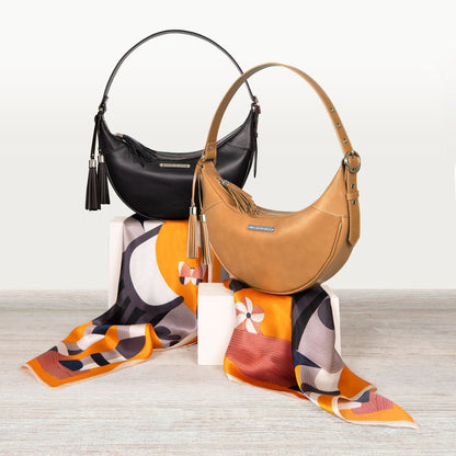 Elle -Half-Moon Vanity Luxury Leather Handbag in Caramel Urban-Equestrian