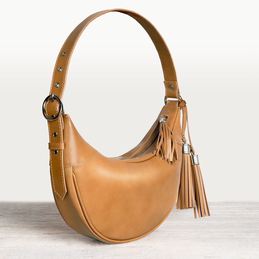 Elle -Half-Moon Vanity Luxury Leather Handbag in Caramel Urban-Equestrian