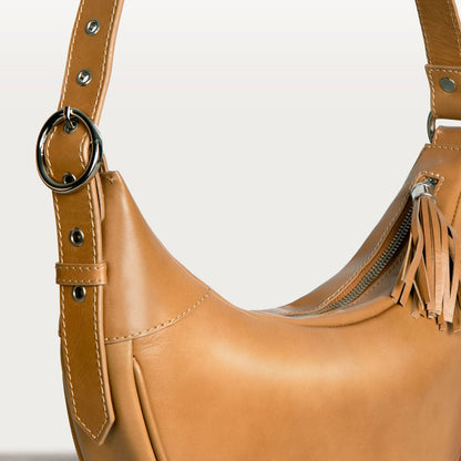 Elle -Half-Moon Vanity Luxury Leather Handbag in Caramel Urban-Equestrian