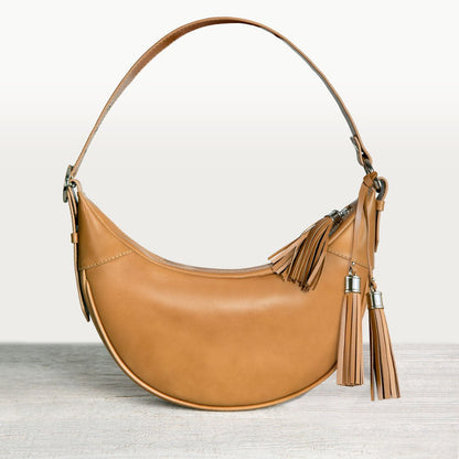 Elle -Half-Moon Vanity Luxury Leather Handbag in Caramel Urban-Equestrian