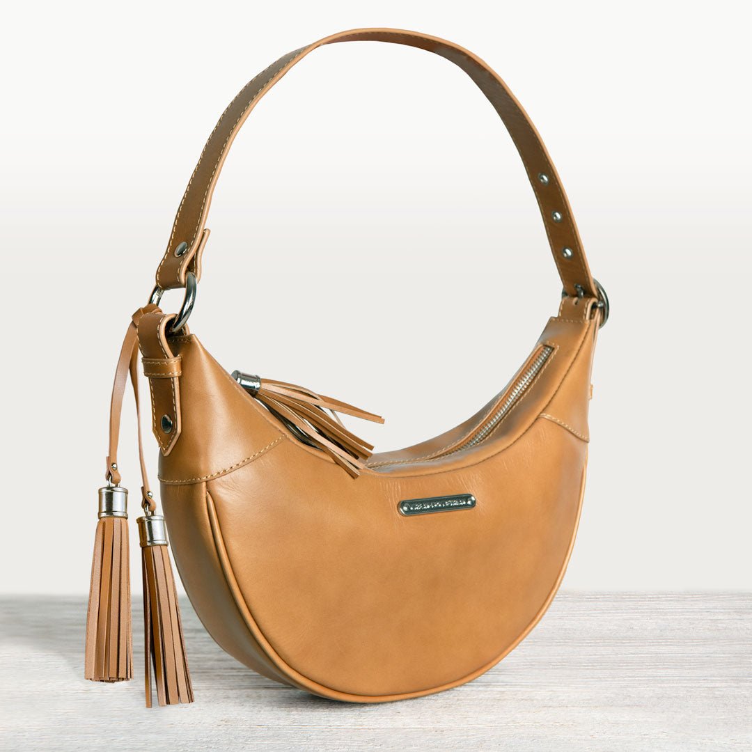 Elle -Half-Moon Vanity Luxury Leather Handbag in Caramel Urban-Equestrian