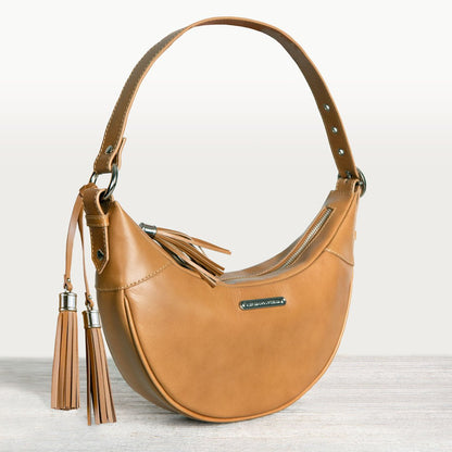 Elle -Half-Moon Vanity Luxury Leather Handbag in Caramel Urban-Equestrian