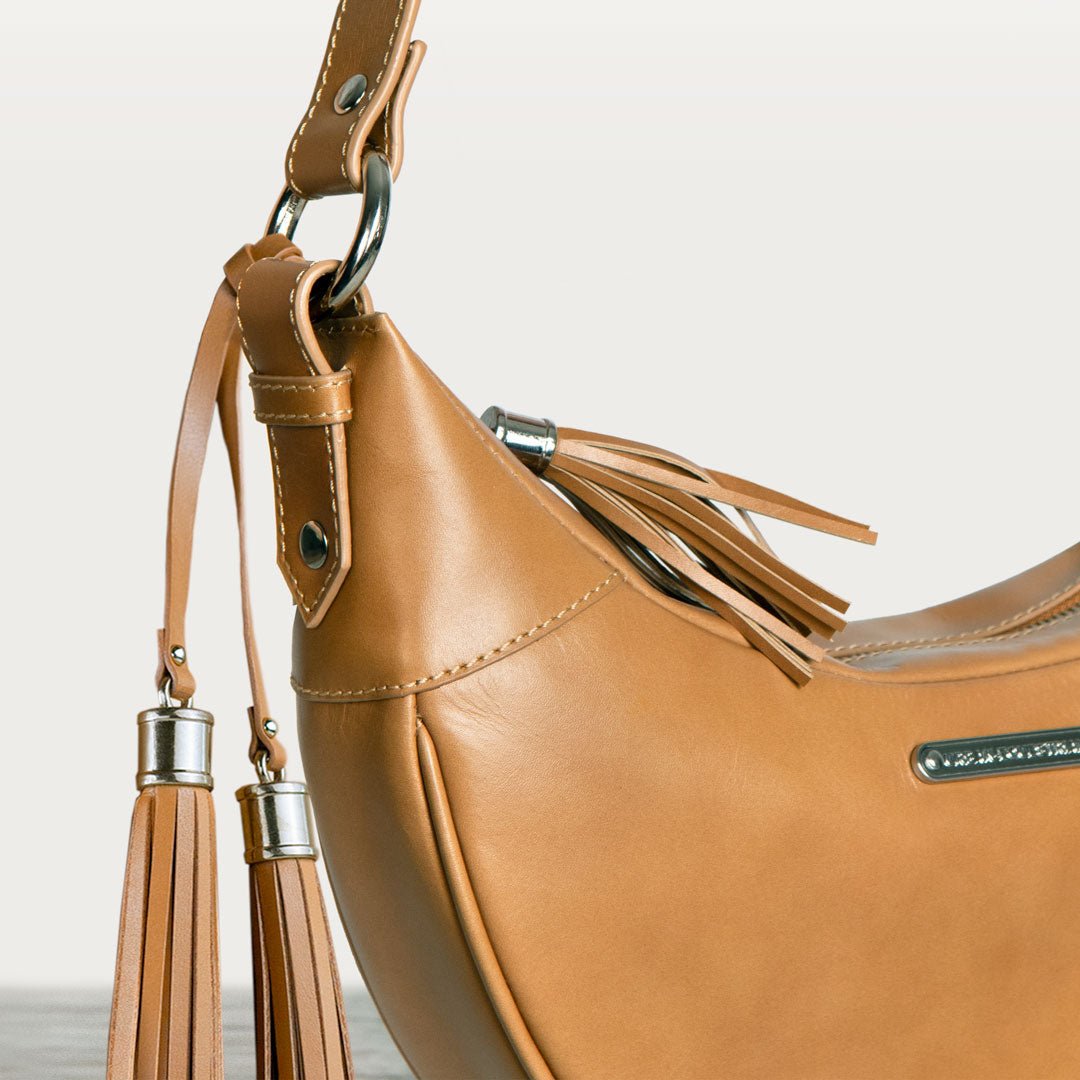 Elle -Half-Moon Vanity Luxury Leather Handbag in Caramel Urban-Equestrian