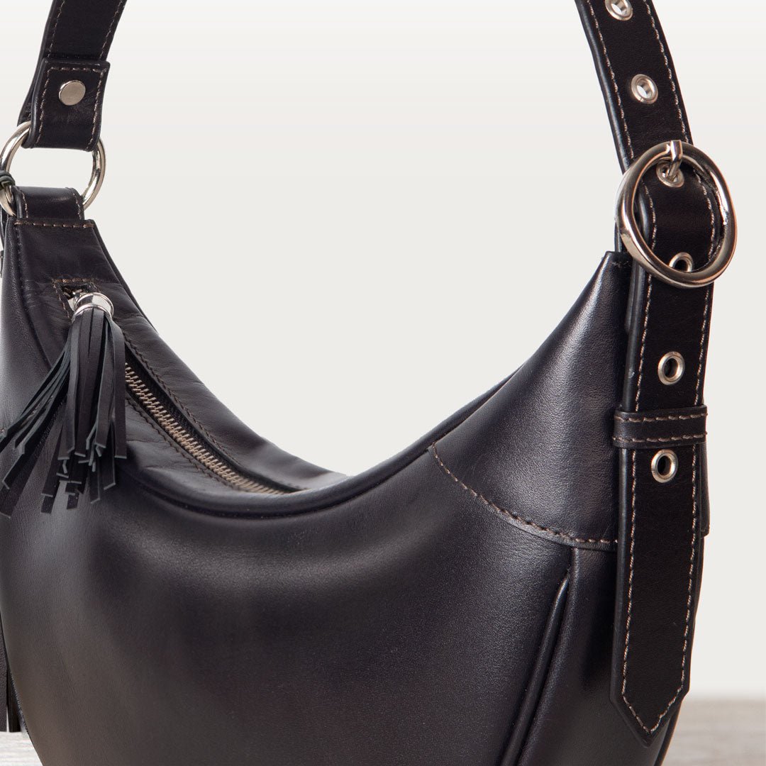 Elle -Half-Moon Vanity Luxury Leather Handbag in Black Urban-Equestrian
