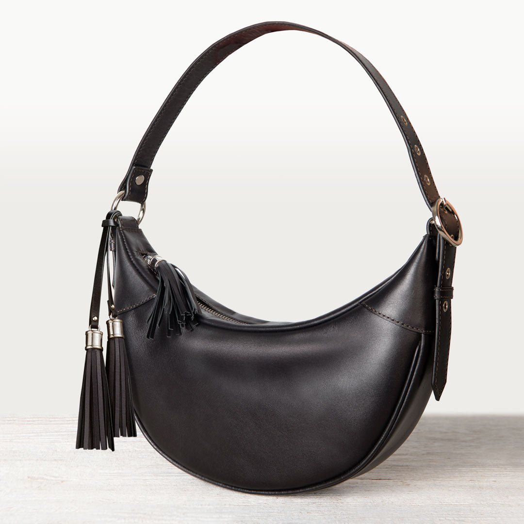 Elle -Half-Moon Vanity Luxury Leather Handbag in Black Urban-Equestrian