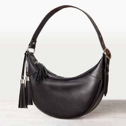 Elle -Half-Moon Vanity Luxury Leather Handbag in Black Urban-Equestrian