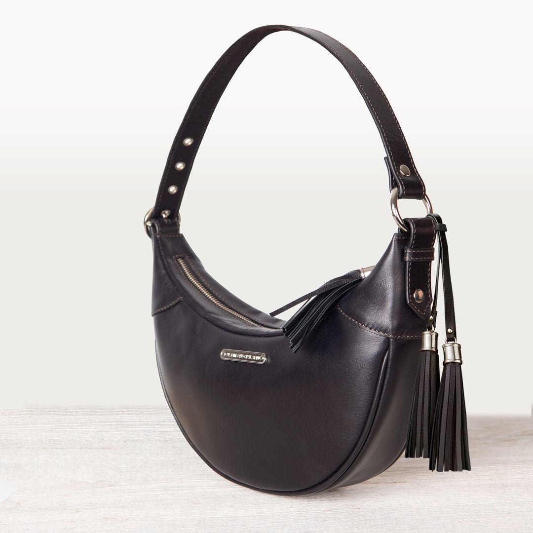 Elle -Half-Moon Vanity Luxury Leather Handbag in Black Urban-Equestrian