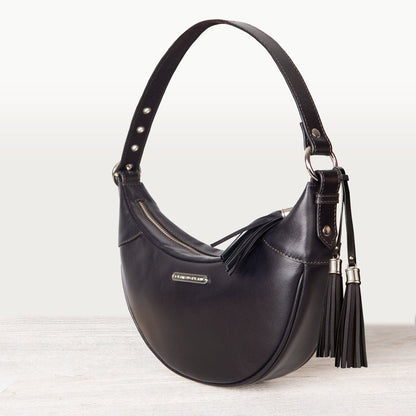Elle -Half-Moon Vanity Luxury Leather Handbag in Black Urban-Equestrian