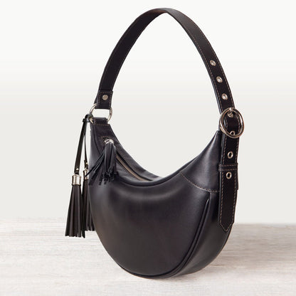 Elle -Half-Moon Vanity Luxury Leather Handbag in Black Urban-Equestrian