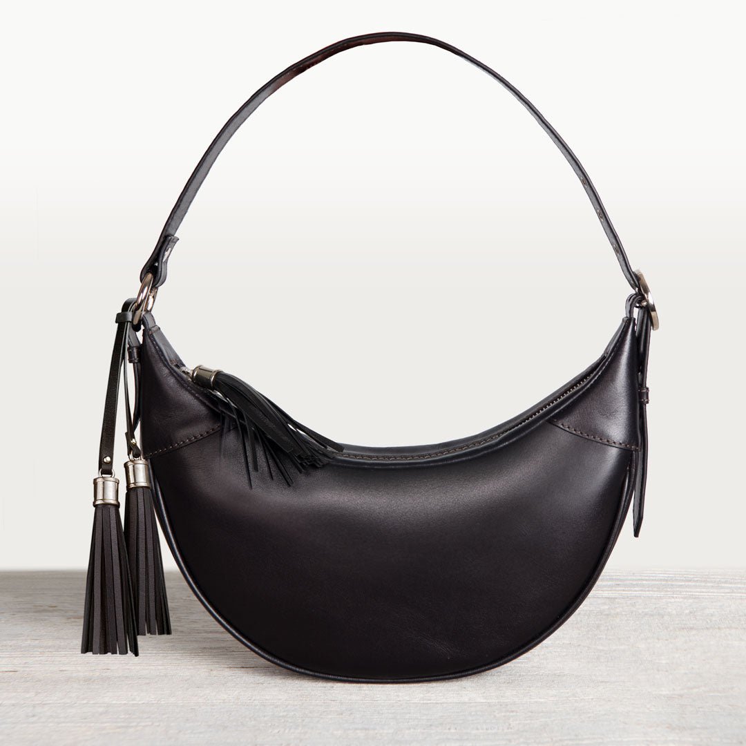 Elle -Half-Moon Vanity Luxury Leather Handbag in Black Urban-Equestrian