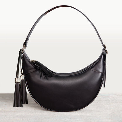 Elle -Half-Moon Vanity Luxury Leather Handbag in Black Urban-Equestrian