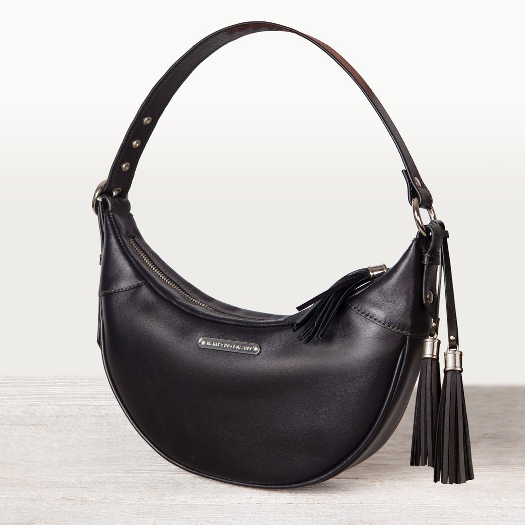 Elle -Half-Moon Vanity Luxury Leather Handbag in Black Urban-Equestrian