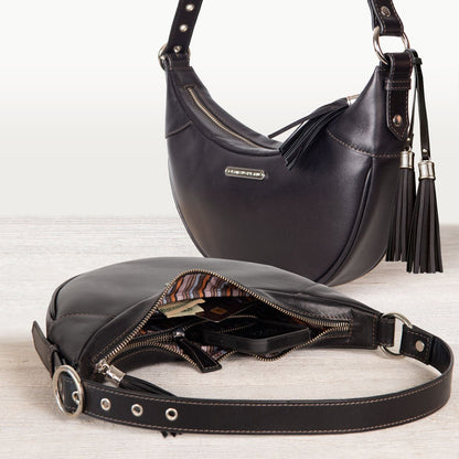 Elle -Half-Moon Vanity Luxury Leather Handbag in Black Urban-Equestrian
