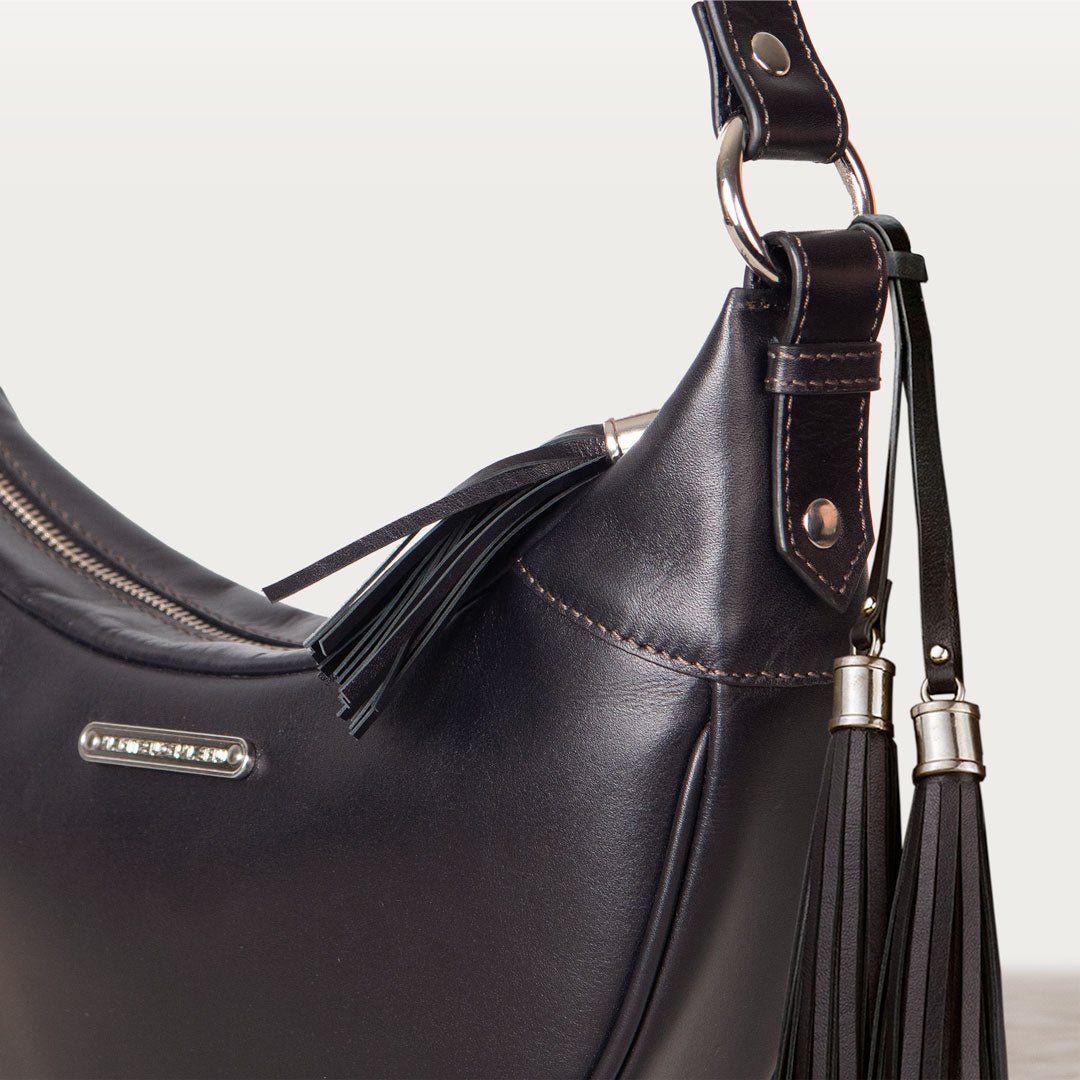 Elle -Half-Moon Vanity Luxury Leather Handbag in Black Urban-Equestrian