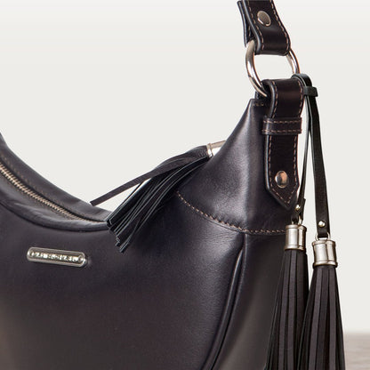 Elle -Half-Moon Vanity Luxury Leather Handbag in Black Urban-Equestrian