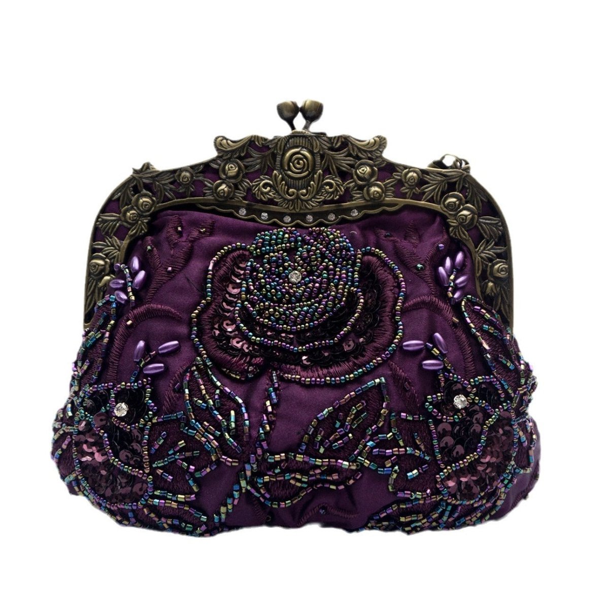 Embroidered Rose with Sequins Beads Evening Clutch Bag (MAC291) Mariam's Collection