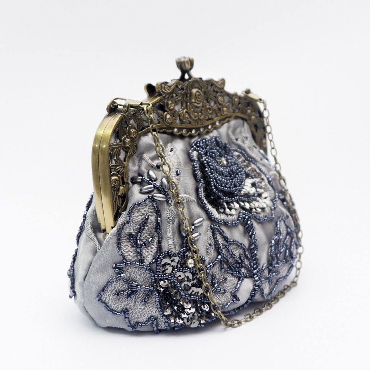 Embroidered Rose with Sequins Beads Evening Clutch Bag (MAC291) Mariam's Collection