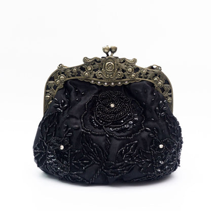 Embroidered Rose with Sequins Beads Evening Clutch Bag (MAC291) Mariam's Collection