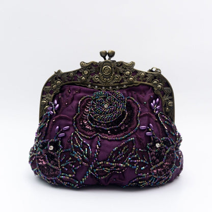 Embroidered Rose with Sequins Beads Evening Clutch Bag (MAC291) Mariam's Collection