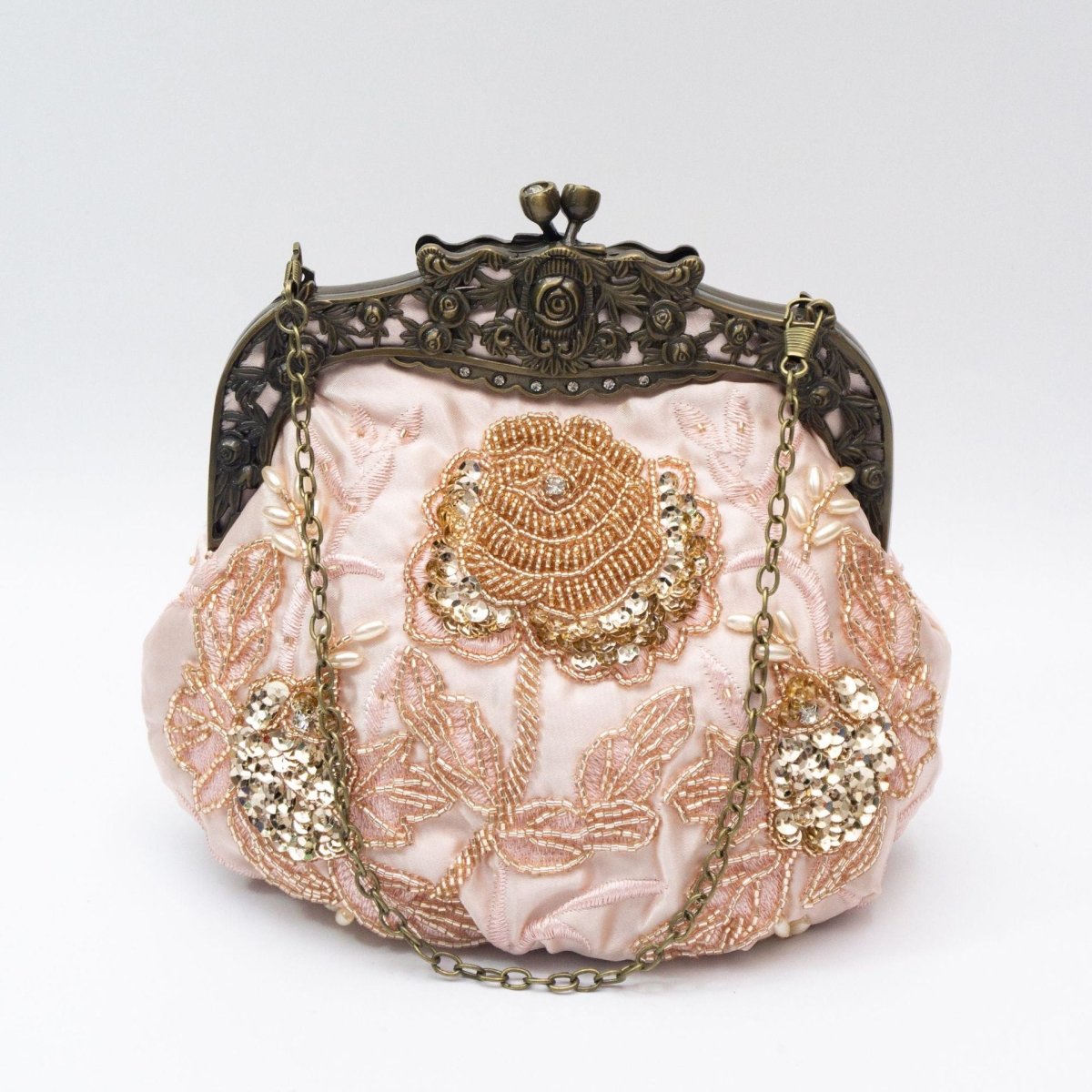 Embroidered Rose with Sequins Beads Evening Clutch Bag (MAC291) Mariam's Collection