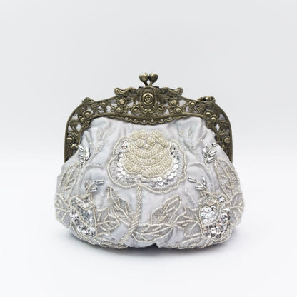 Embroidered Rose with Sequins Beads Evening Clutch Bag (MAC291) Mariam's Collection
