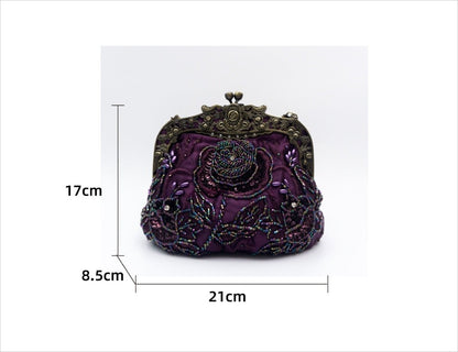 Embroidered Rose with Sequins Beads Evening Clutch Bag (MAC291) Mariam's Collection