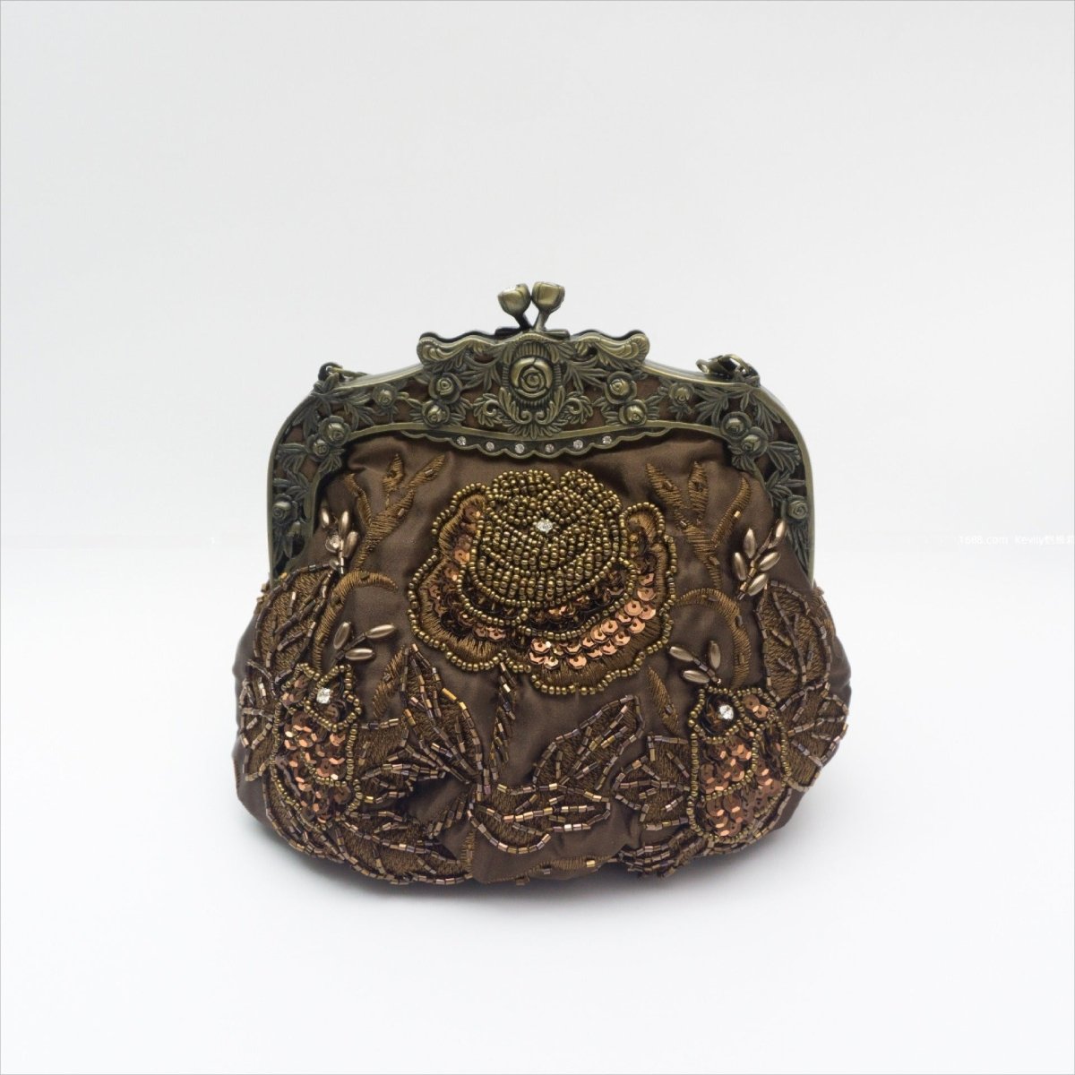 Embroidered Rose with Sequins Beads Evening Clutch Bag (MAC291) Mariam's Collection