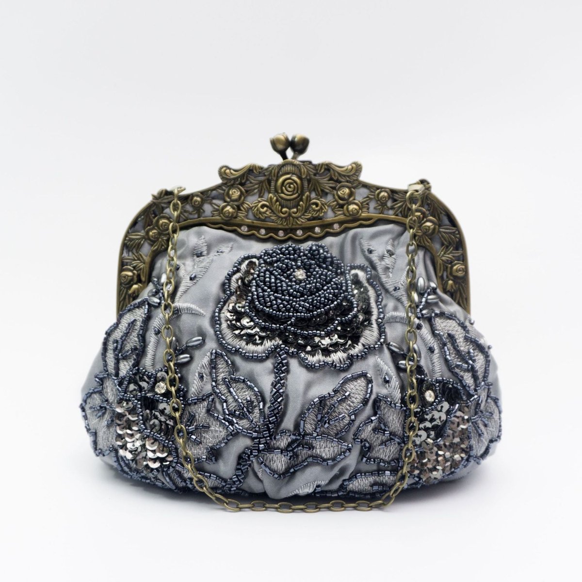 Embroidered Rose with Sequins Beads Evening Clutch Bag (MAC291) Mariam's Collection