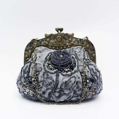 Embroidered Rose with Sequins Beads Evening Clutch Bag (MAC291) Mariam's Collection