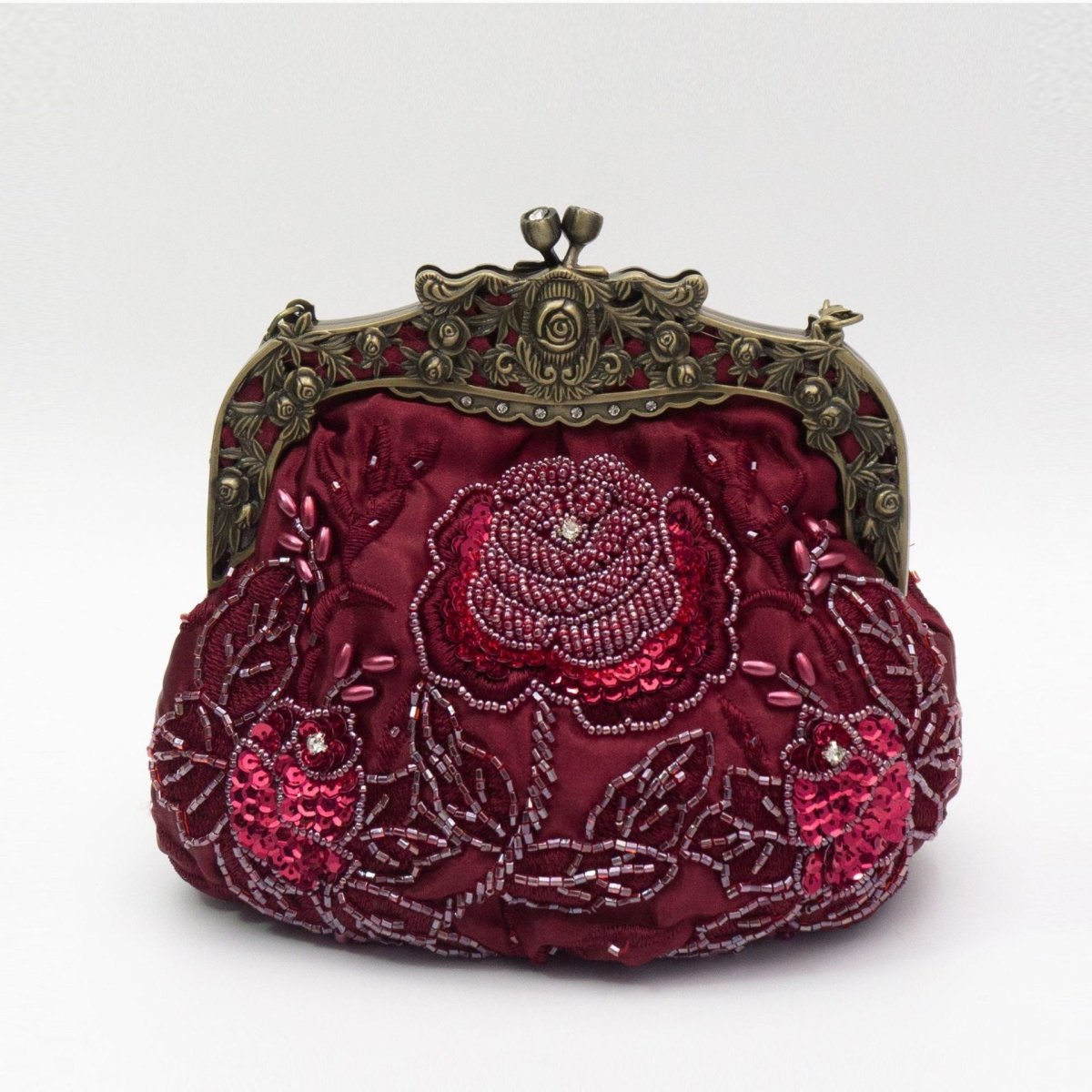 Embroidered Rose with Sequins Beads Evening Clutch Bag (MAC291) Mariam's Collection