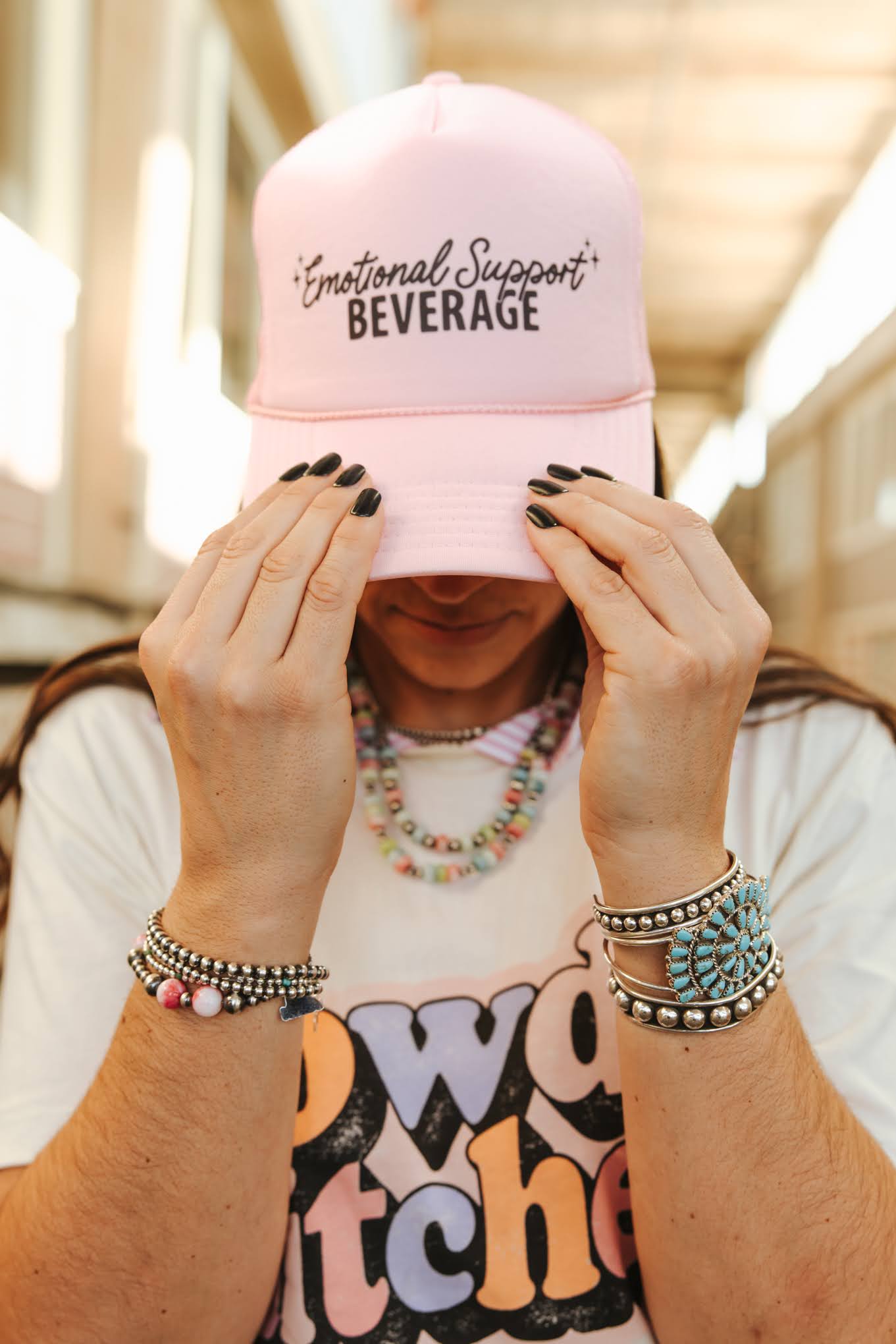 Emotional Support Beverage Pink Trucker Hat Wild Junkie