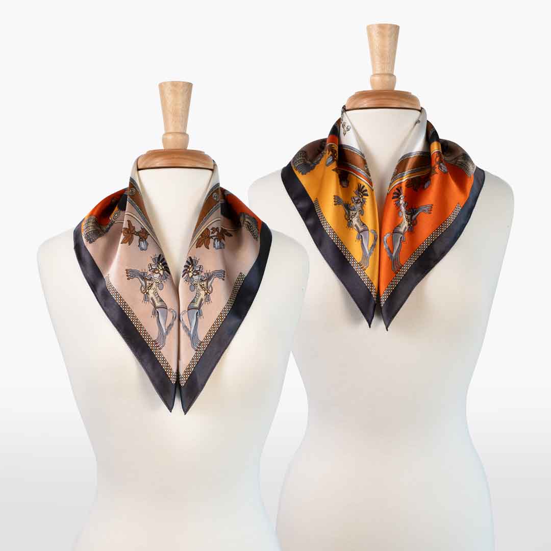 Helena - Stylized Equestrian Scarf in Bold Amber & Tangerine Urban-Equestrian