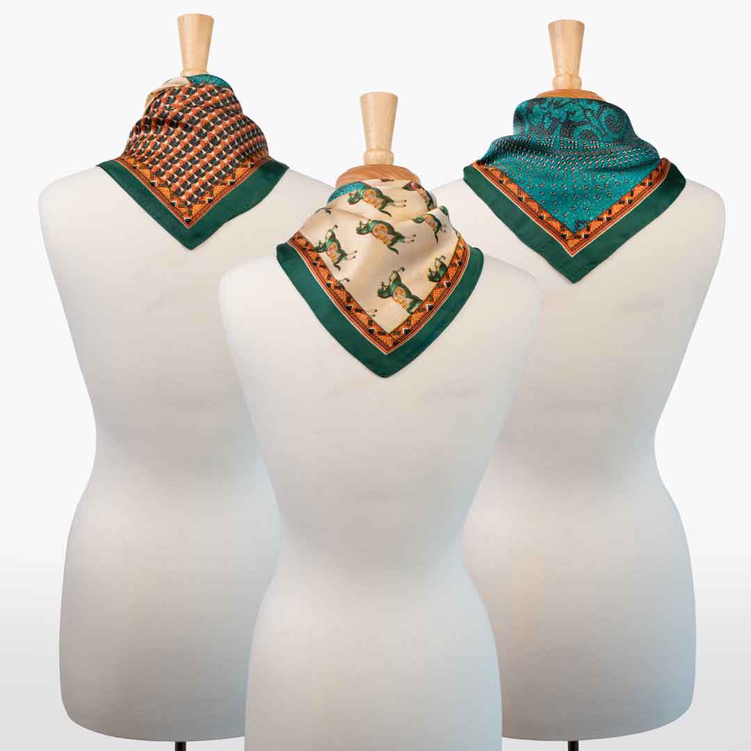Empire - Stylized Equestrian Pattern Multi-Color w/ Emerald Border Scarf Urban-Equestrian