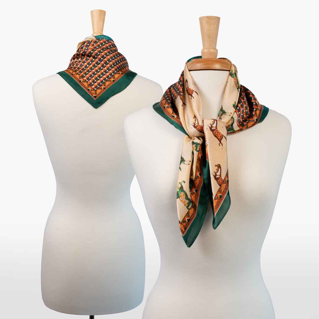 Empire - Stylized Equestrian Pattern Multi-Color w/ Emerald Border Scarf Urban-Equestrian