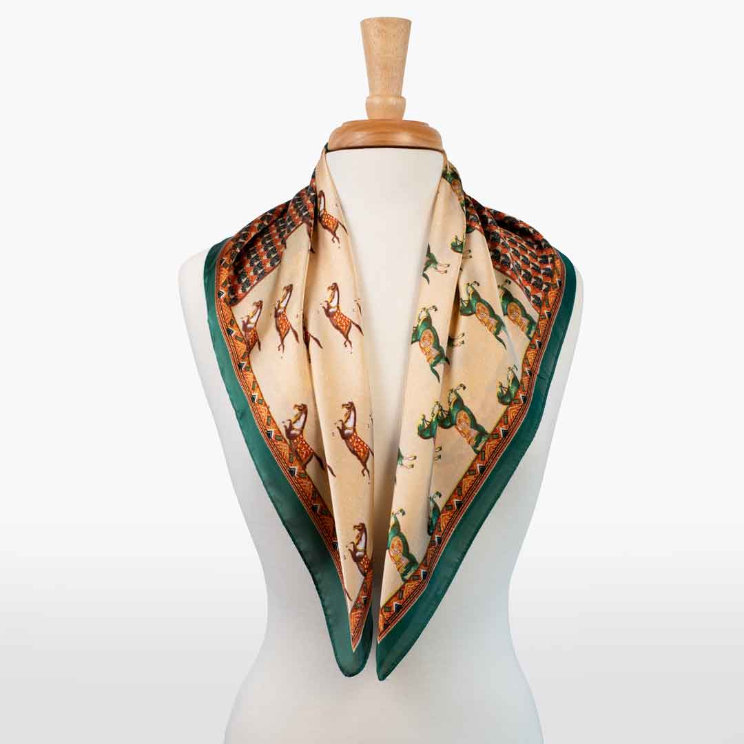 Empire - Stylized Equestrian Pattern Multi-Color w/ Emerald Border Scarf Urban-Equestrian