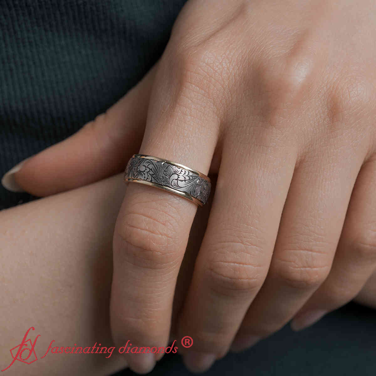 Engraved Mens Wedding Band Fascinating Diamonds