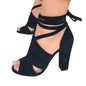 Suede Peep-Toe Sandals with High Chunky Heels