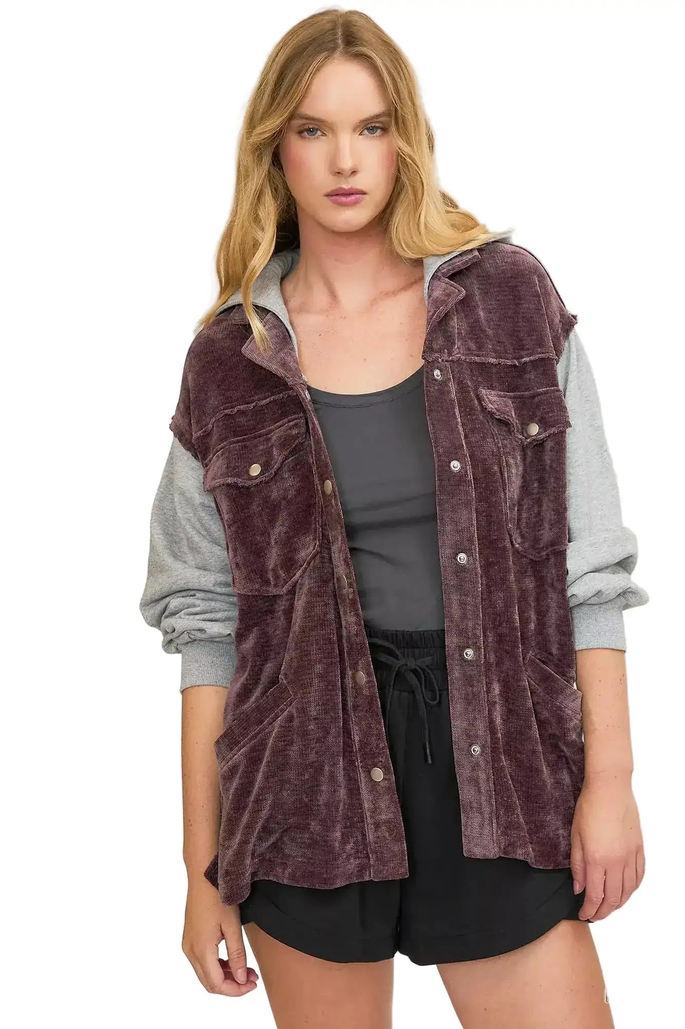 Umgee Contrast Hooded Chenille Jacket West2East Surf
