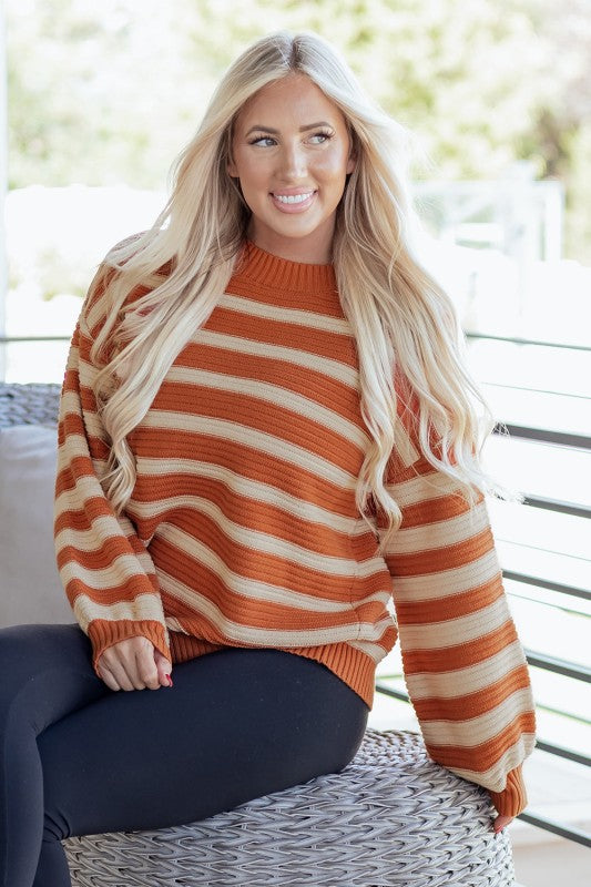 Stripe Ribbed Trim Drop Shoulder Sweater Shop Style & More | Fresh Looks, Everyday Deals & Free Shipping
