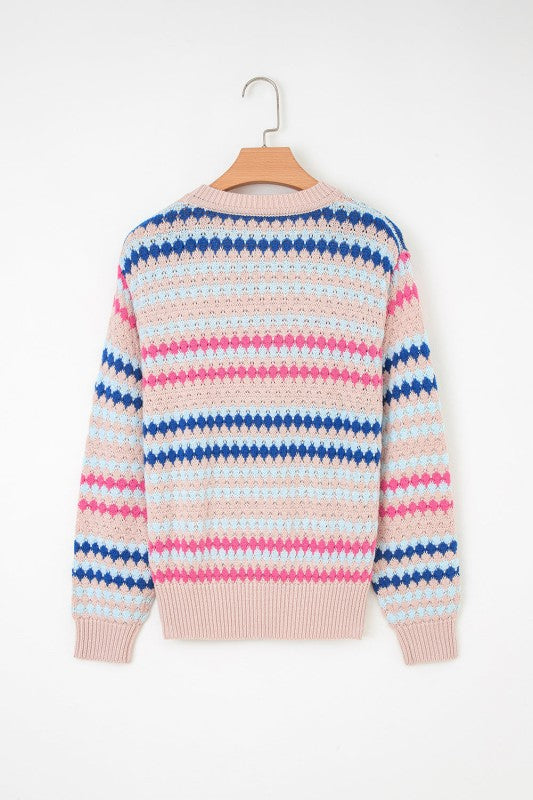 Stripe Eyelet Knit Drop Shoulder Sweater Shop Style & More | Fresh Looks, Everyday Deals & Free Shipping