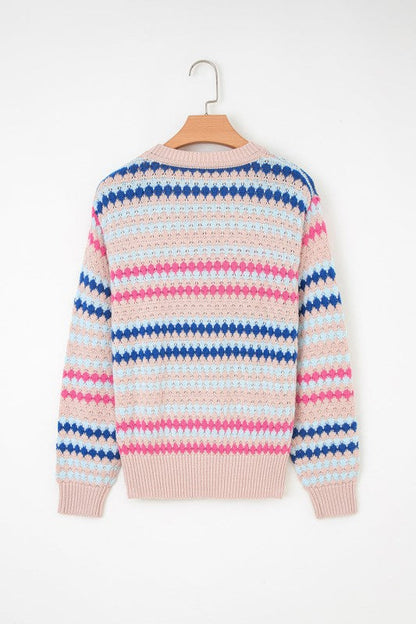 Stripe Eyelet Knit Drop Shoulder Sweater Shop Style & More | Fresh Looks, Everyday Deals & Free Shipping